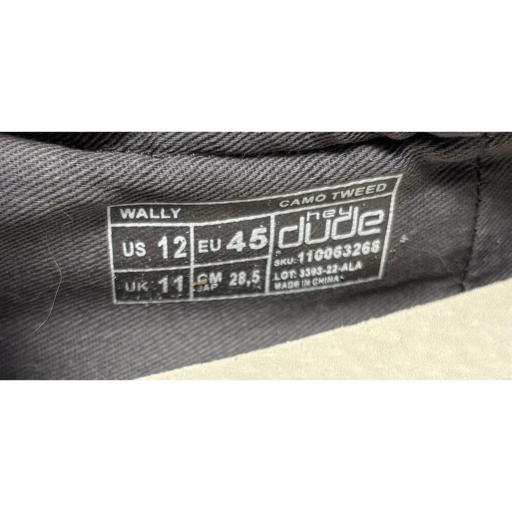 Hey Dude Mens Size 12 Shoes Grey Black Wally Camo Tweed